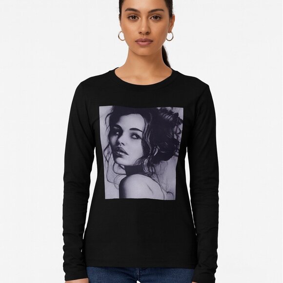 Black Sheer Face Long Sleeves pullover Top Size S New - Picture 1 of 4